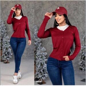 NWT Basic Button-Up Sweater ONE SIZE Cherry